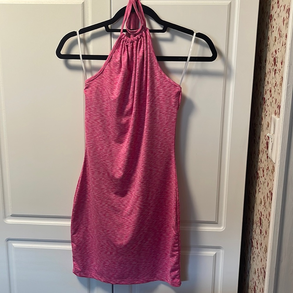 Spandex pink mini halter dress